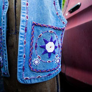 Denim Red, White & Blue Beaded Vest